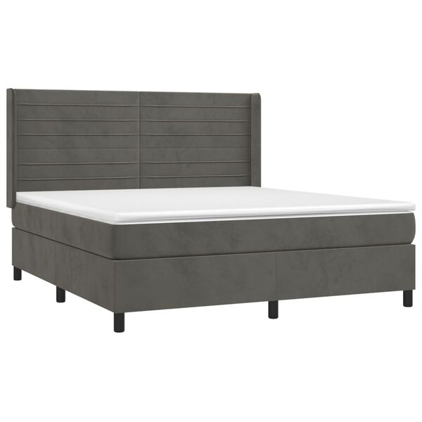 vidaXL Boxspringbett mit Matratze & LED Dunkelgrau 160x200 cm Samt