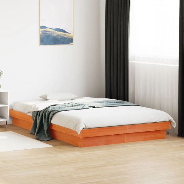 vidaXL Massivholzbett mit LED-Beleuchtung Wachsbraun 120x200 cm Kiefer