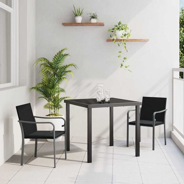 vidaXL Garten Essgruppe 3 pcs Schwarz und Grau PE-Rattan