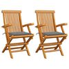 vidaXL Gartenst&uuml;hle mit Grauen Kissen 2 Stk. Massivholz Teak