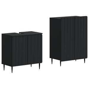 vidaXL 2-teiliges Badezimmer Schrank Set ZWOLLE Schwarz Holzwerkstoff