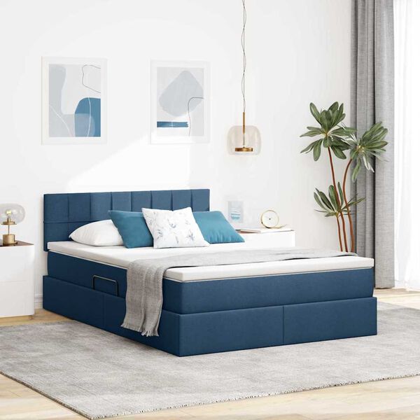 vidaXL Bett mit Stauraum und LED Blau 140 x 190 cm Polyester