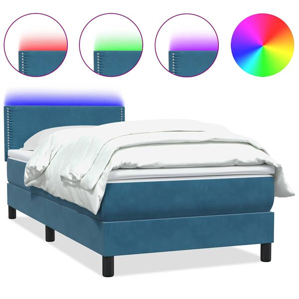 vidaXL Boxspringbett mit Matratze & LED Dunkelblau 100x220 cm Samt