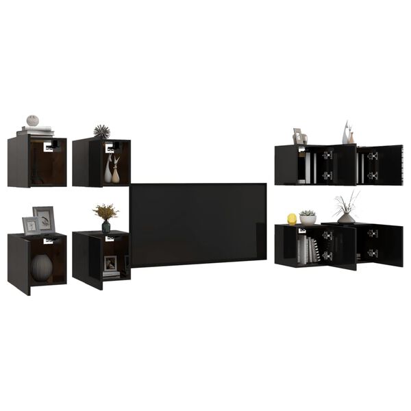 vidaXL TV-Wandschr&auml;nke 8 Stk. Hochglanz-Schwarz 30,5x30x30 cm