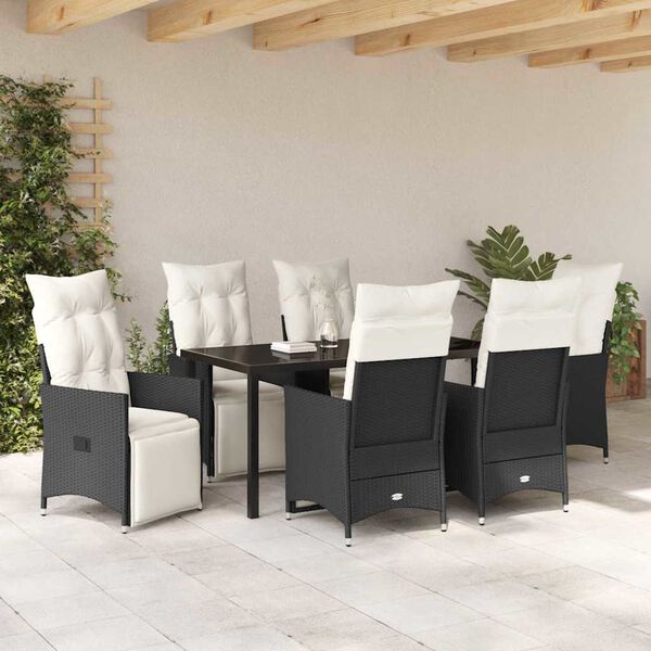 vidaXL Garten Essgruppe mit Kissen 7 pcs Schwarz Poly Rattan