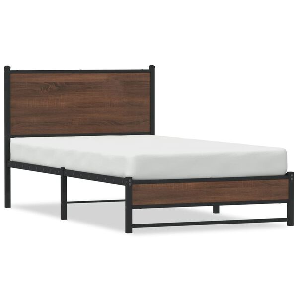 vidaXL Metallbett ohne Matratze Braun Eichen-Optik 107x203 cm