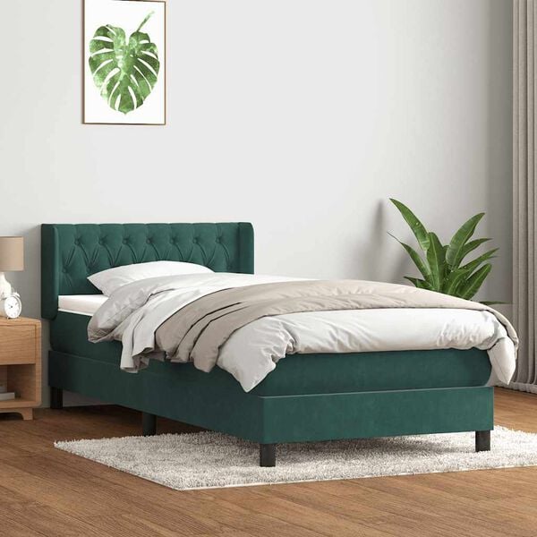 vidaXL Boxspringbett mit Matratze Dunkelgr&uuml;n 90x220 cm Samt