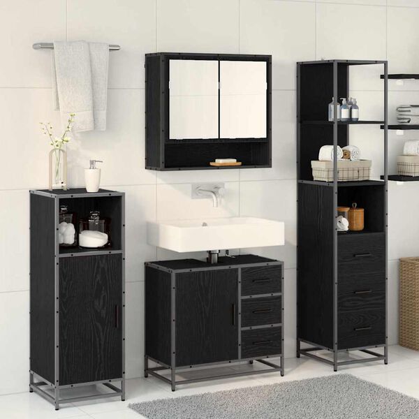 vidaXL Badezimmerm&ouml;bel-Set 3 pcs Schwarz Eichen-Optik Holzwerkstoff