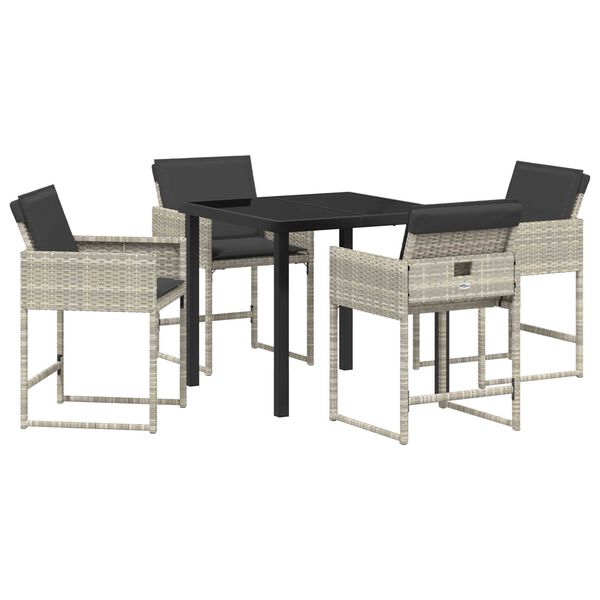 vidaXL Garten Essgruppe mit Kissen 5 pcs Hellgrau Poly-Rattan