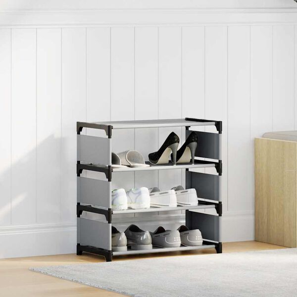 vidaXL Schuhregal 4 Ebenen Grau 54x28x55 cm Vliesstoff