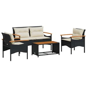 vidaXL 4-tlg. Garten-Sofagarnitur mit Kissen Schwarz Poly Rattan