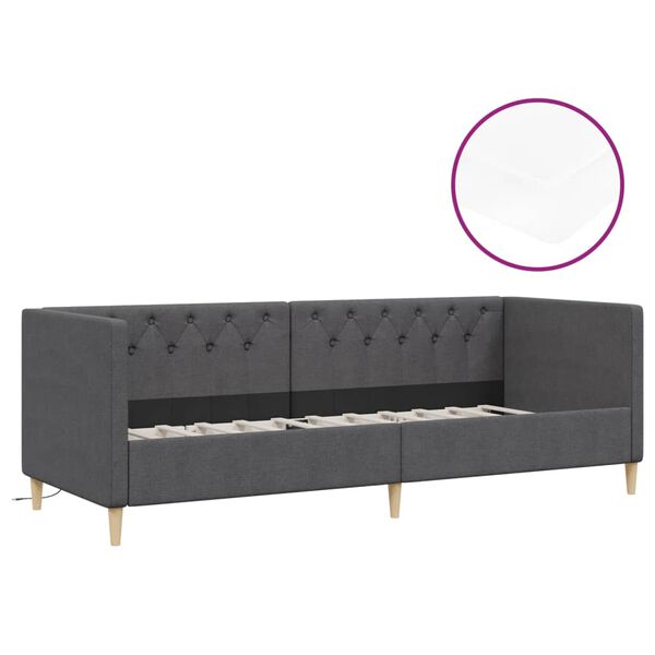 vidaXL Tagesbett mit Matratze USB Dunkelgrau Stoff 90x200 cm
