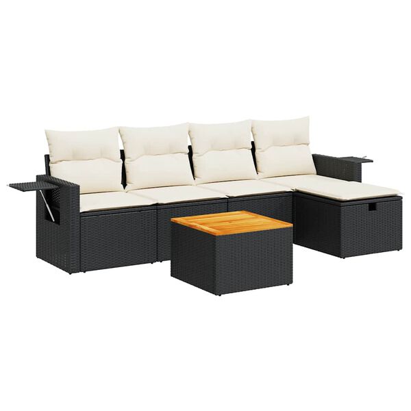 vidaXL 6-tlg. Garten-Sofagarnitur mit Kissen Schwarz Poly Rattan