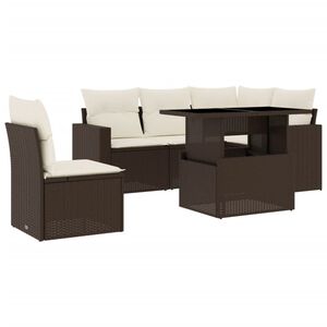 vidaXL 6-tlg. Garten-Sofagarnitur mit Kissen Braun Poly Rattan