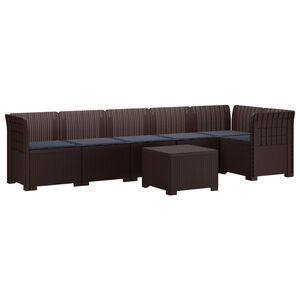 vidaXL 6-Sitzer Garten Sofa mit Kissen Rattan Look PP Braun