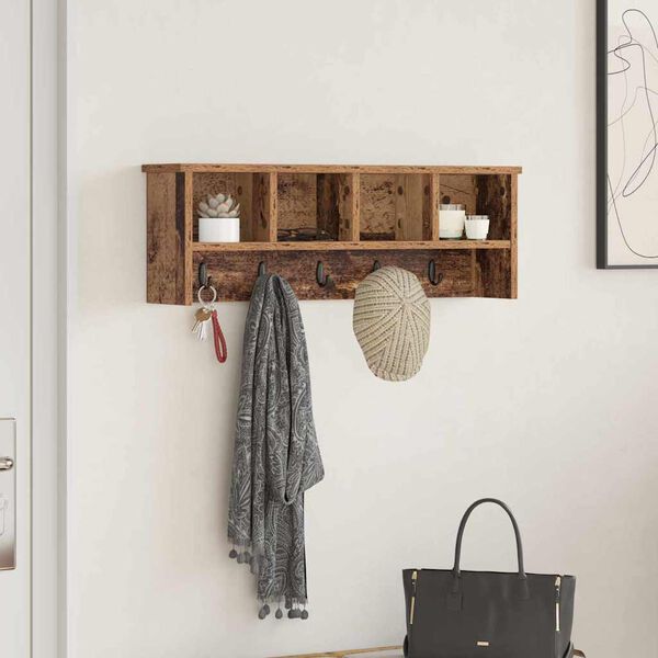 vidaXL Wandmontierter Kleiderst&auml;nder mit Regal Altholz 75 x 16 x 26 cm