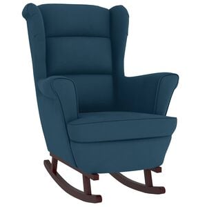 vidaXL Schaukelstuhl Ohrensessel Blau Samt und Massivholz