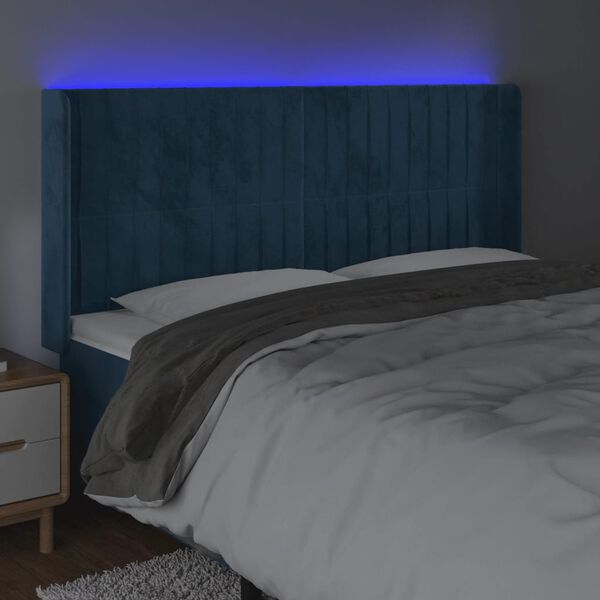 vidaXL LED Kopfteil Dunkelblau 163x16x118/128 cm Samt