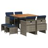 vidaXL 9-teiliges Garten-Ess-Set mit Kissen, grau, Polyrattan