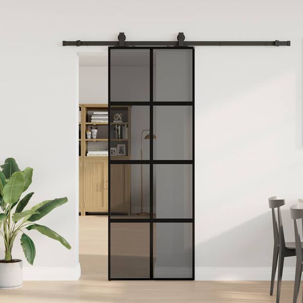 vidaXL Schiebet&uuml;r mit Beschlag Schwarz 76x205 cm Hartglas