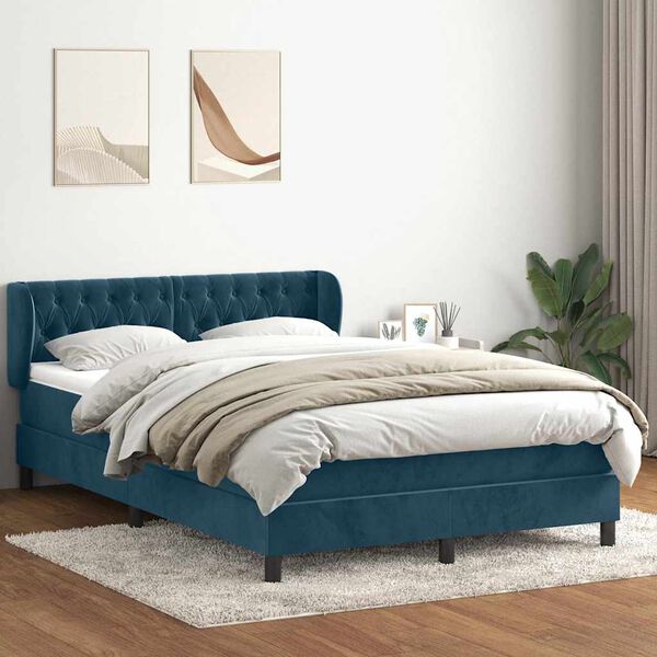 vidaXL Boxspringbett mit Matratze Dunkelblau 140x210 cm Samt