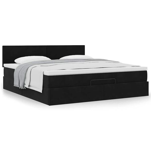 vidaXL Ottoman-Bett mit Matratze Schwarz 180x200 cm Samt
