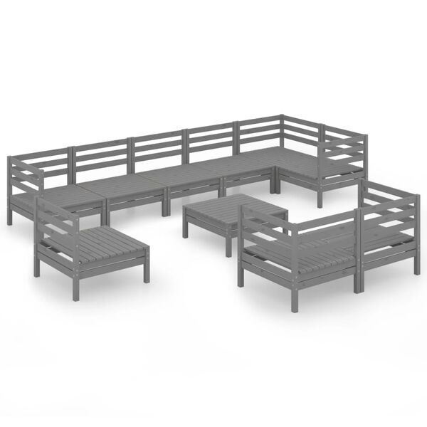 vidaXL 10-tlg. Garten-Lounge-Set Massivholz Kiefer Grau