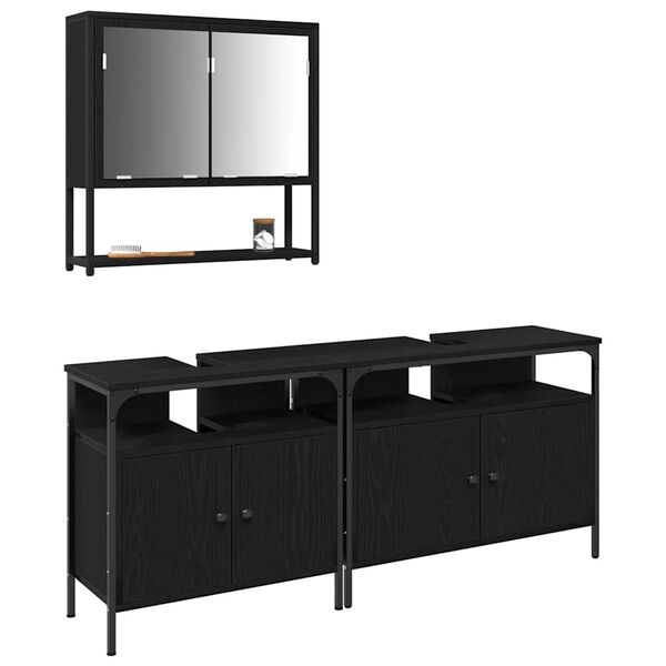 vidaXL Badezimmerm&ouml;bel-Set mit Regal 3 pcs Schwarz Holzwerkstoff