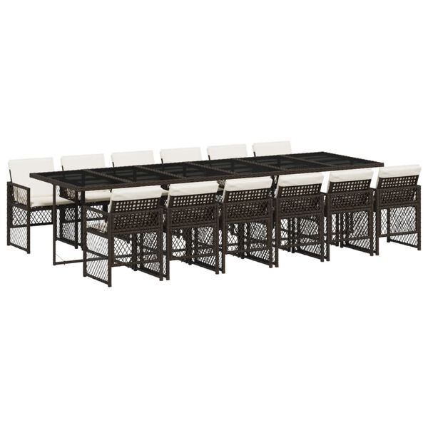 vidaXL 13-tlg. Garten-Essgruppe mit Kissen Braun Poly Rattan