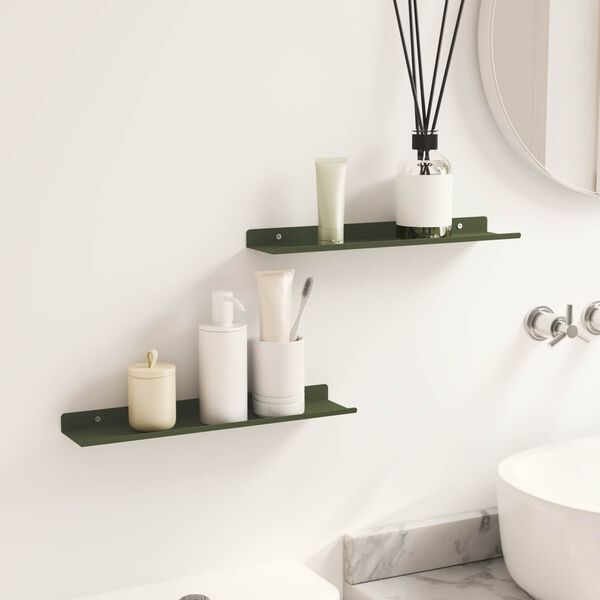 vidaXL Schwebendes Regal 2 pcs Olive Gr&uuml;n 40 x 9 x 2,5 cm Stahl