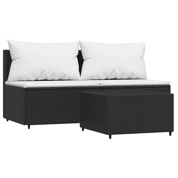 vidaXL 3-tlg. Garten-Lounge-Set mit Kissen Schwarz Poly Rattan