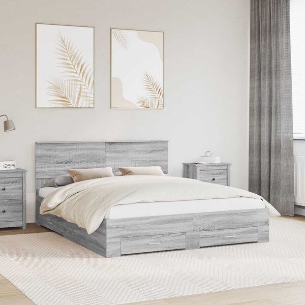 vidaXL Bettrahmen Graues Sonoma 160 x 200 cm Holzwerkstoff