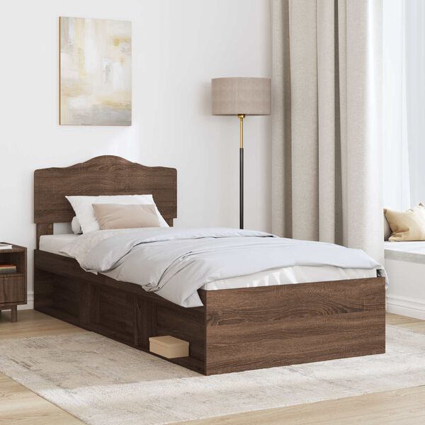 vidaXL Bettrahmen Braun Eichen-Optik 90 x 200 cm Massives Kiefernholz