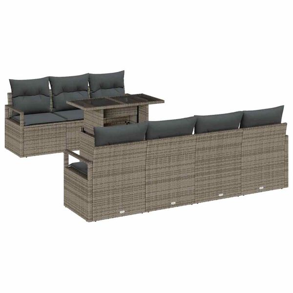 vidaXL Gartensofa-set mit Kissen mit Speicher 8 pcs Grau Poly Rattan