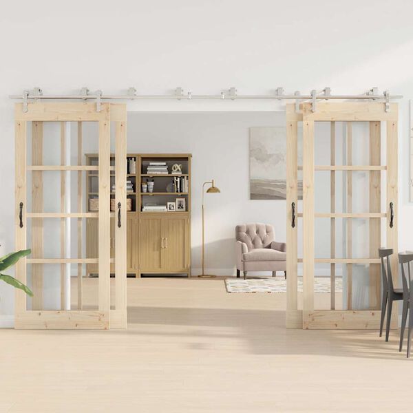 vidaXL Schiebetür-Beschlagsatz 366 cm Edelstahl Silbern