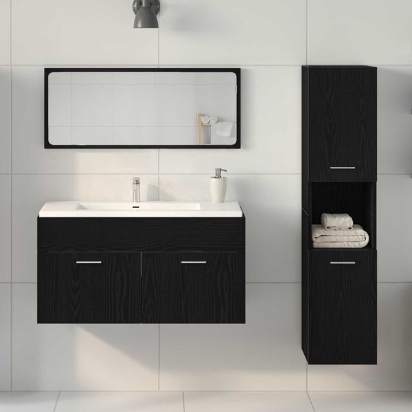 vidaXL Badezimmerm&ouml;bel-Set 3 pcs Schwarz Eichen-Optik Holzwerkstoff