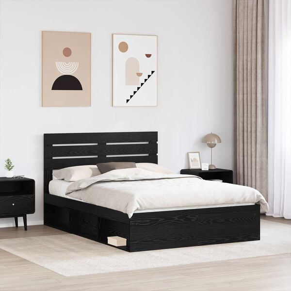 vidaXL Bettrahmen Schwarz 160 x 200 cm Massives Kiefernholz