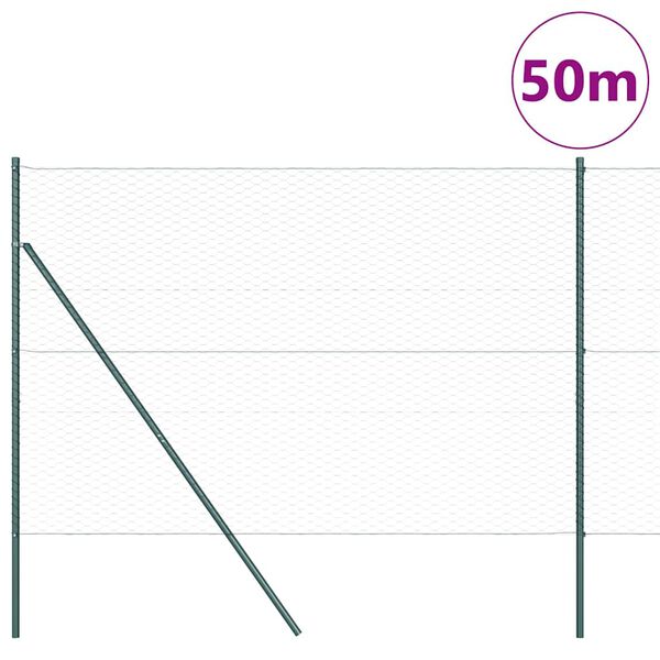 vidaXL Zaunpfosten Gr&uuml;n 50 x 1,6 m (36 mm Gitter) Stahl und PVC
