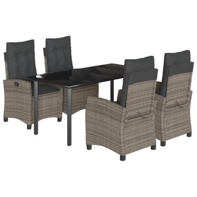 vidaXL 5-tlg. Garten-Essgruppe mit Kissen Grau Poly Rattan