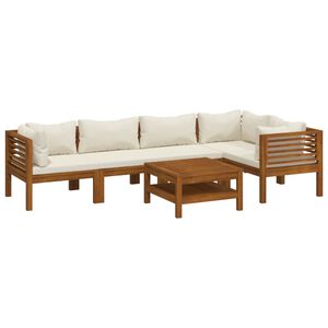 vidaXL 6-tlg. Garten-Lounge-Set mit Creme Kissen Massivholz Akazie