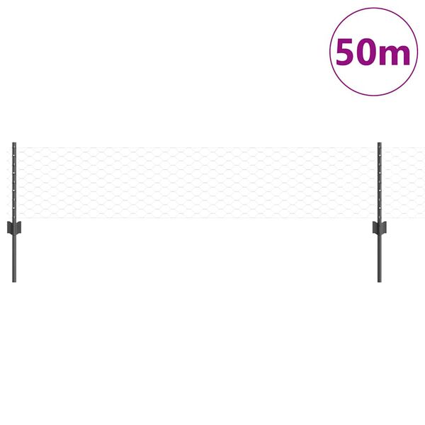 vidaXL Zaun mit Pfosten Grau 0,4 x 50 m Stahl und PVC