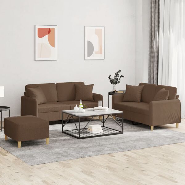 vidaXL 3-tlg. Sofagarnitur mit Kissen Braun Stoff