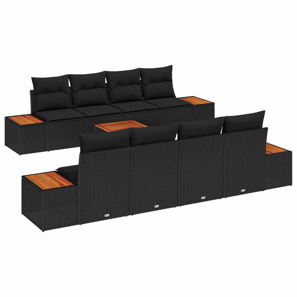 vidaXL Garten-Sofa-Set mit Kissen 9 pcs Schwarz Poly Rattan