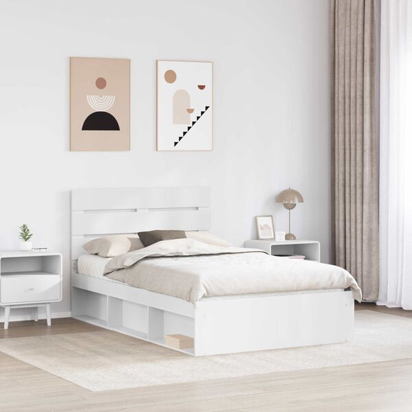 vidaXL Bettrahmen mit Kopfteil Wei&szlig; 120 x 190 cm Massives Kiefernholz