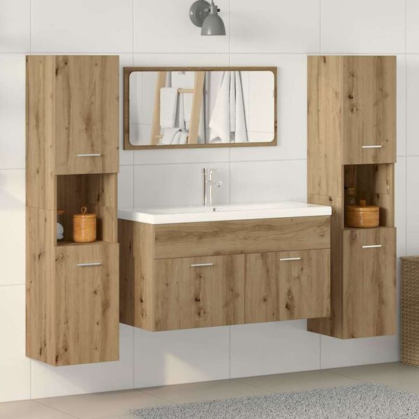 vidaXL 4-tlg. Badm&ouml;bel-Set Artisan-Eiche Holzwerkstoff