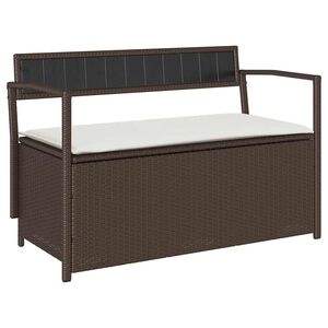 vidaXL Gartenbank mit Stauraum und Kissen Braun Poly Rattan