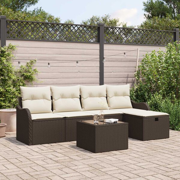 vidaXL Gartensofa-set mit Kissen 6 pcs Braun und Creme Poly-Rattan