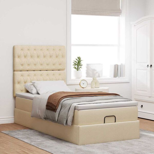 vidaXL Ottoman-Bett mit Matratze & LEDs Creme 100x200 cm Stoff