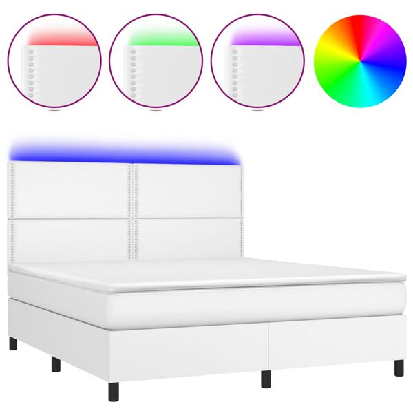 vidaXL Boxspringbett mit Matratze & LED Wei&szlig; 180x200 cm Kunstleder