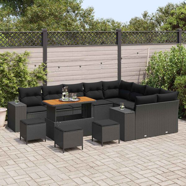 vidaXL Gartensofa-set mit Kissen 13 pcs Schwarz Poly-Rattan